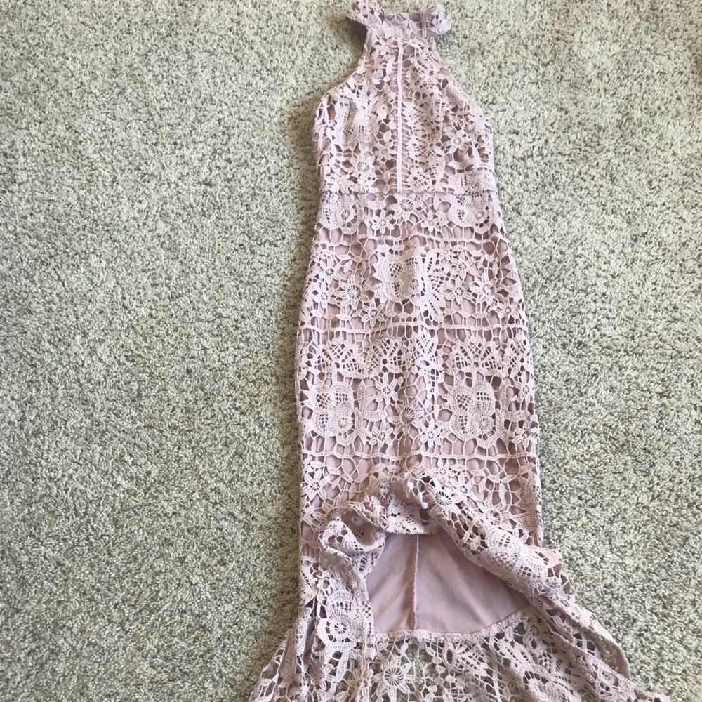 Pink Lace high neck fish tail Midi Dress